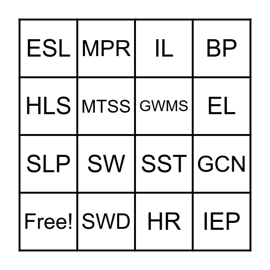 District 103 Know Your Acronyms Bingo Card