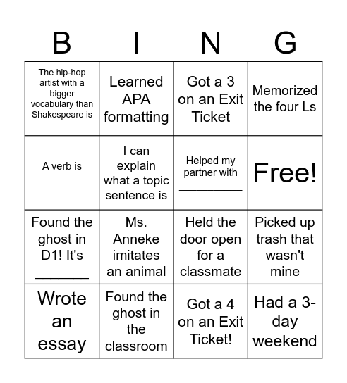 AUTUMN BINGO Card