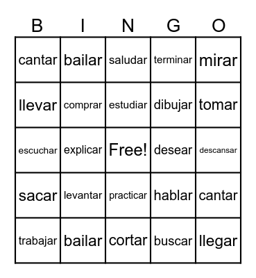 -AR Spanish Verbs Bingo Card