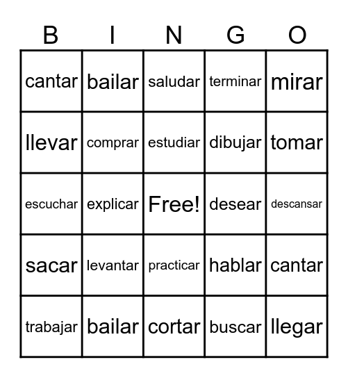 -AR Spanish Verbs Bingo Card