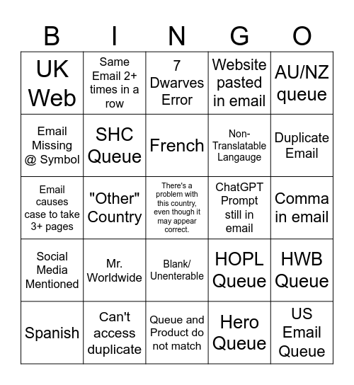 W2C Bingo Card