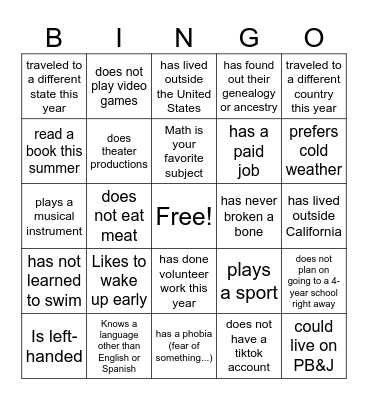 Untitled Bingo Card