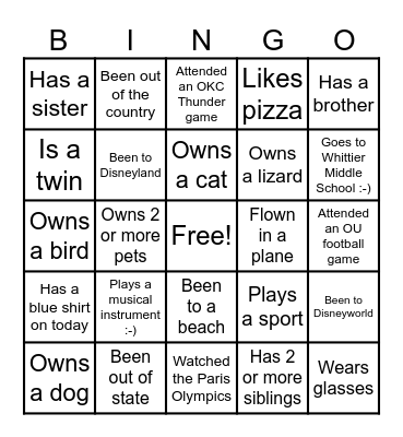 Back to School Bingo! Bingo Card