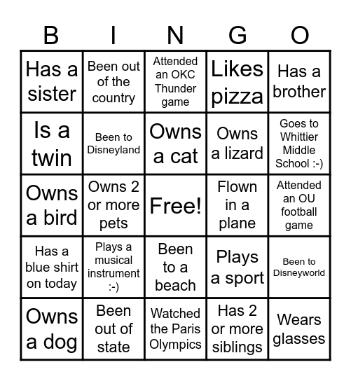 Back to School Bingo! Bingo Card