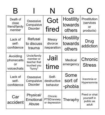 Trauma Bingo Card