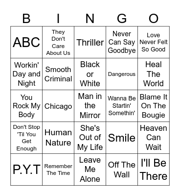 The King of Pop Bingo Card