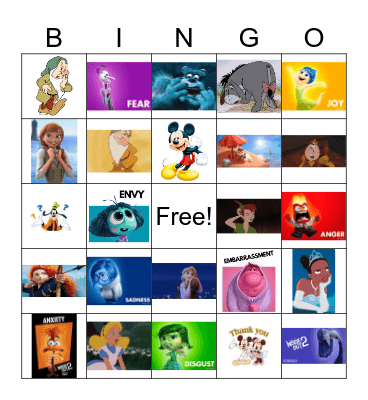 Disney Emotions Theme Bingo Card