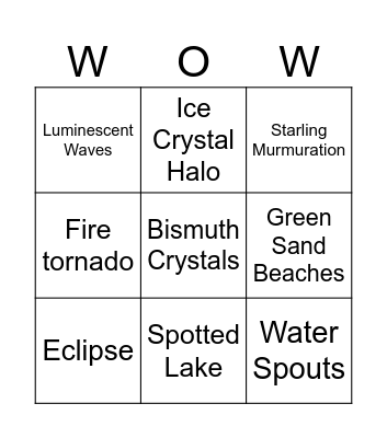 WOW! Phenomena Bingo Card