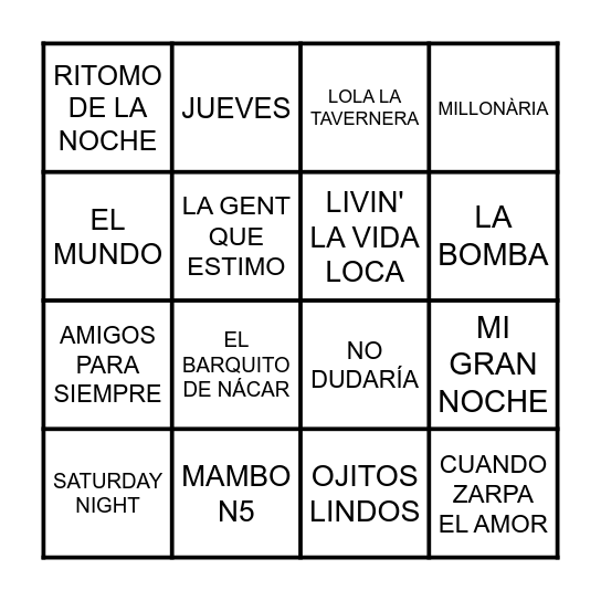 BINGO MUSICAL SANT ROC Bingo Card