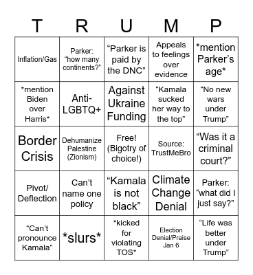 Parker’s Guest MAGA BINGO Card