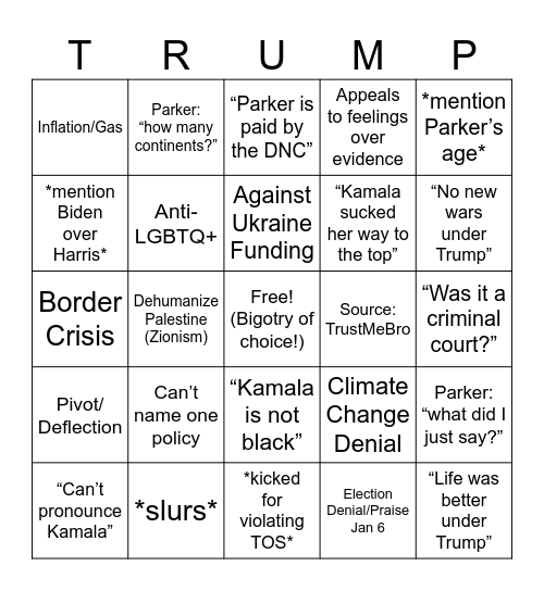 Parker’s Guest MAGA BINGO Card