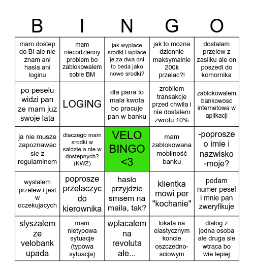 VELOBANK BINGO Card