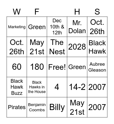 Black Hawk Bingo Card