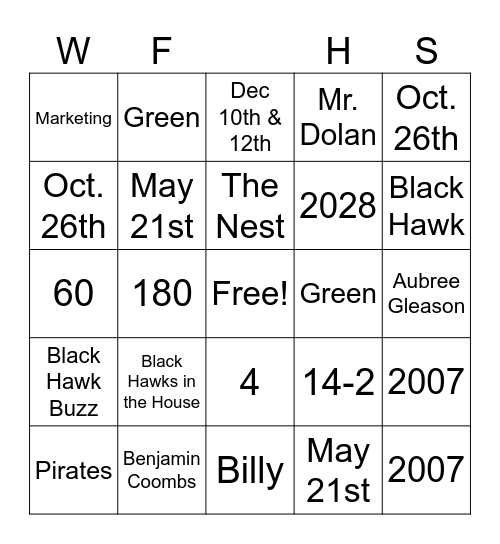 Black Hawk Bingo Card