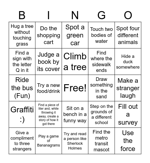 Toast and Liam's Date Bingo Card