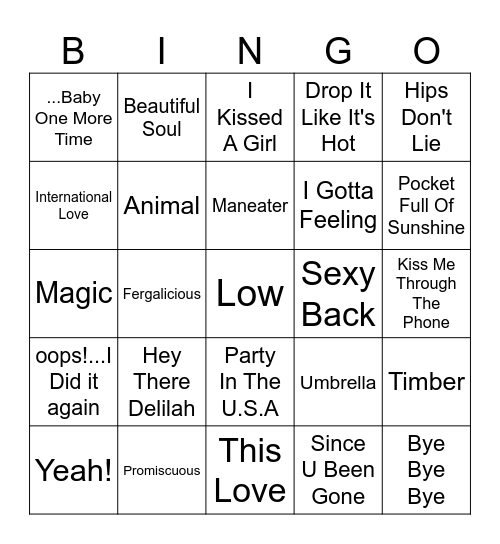 2000s Hits Bingo Card