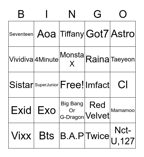 KPop Bingo Card