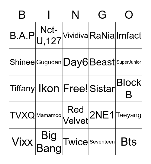 KPop Bingo Card