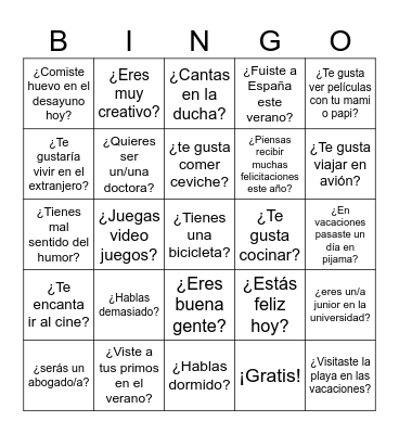 Primer dia de clases Bingo Card
