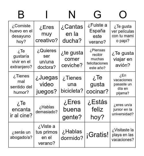 Primer dia de clases Bingo Card