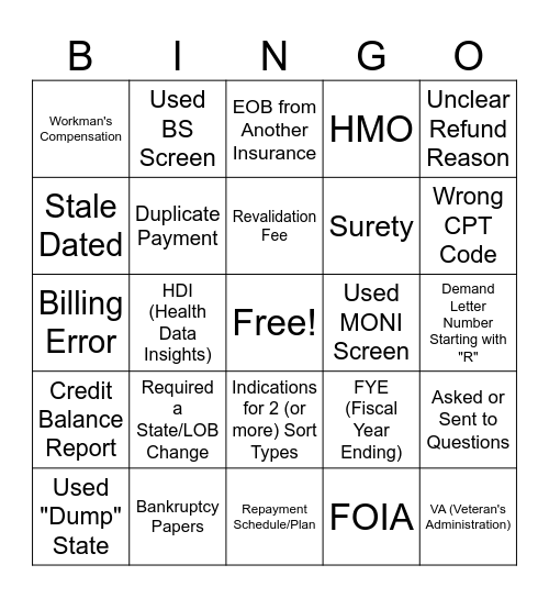 Checks Work Bingo Card