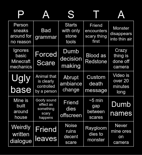 Raygloom Creepypasta Bingo 5.0 Bingo Card