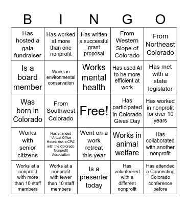 Connecting Colorado Networking Bingo Card
