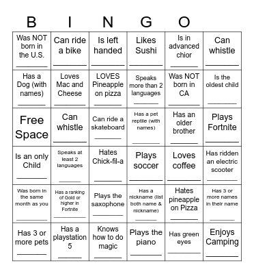 HUMAN BINGO Card