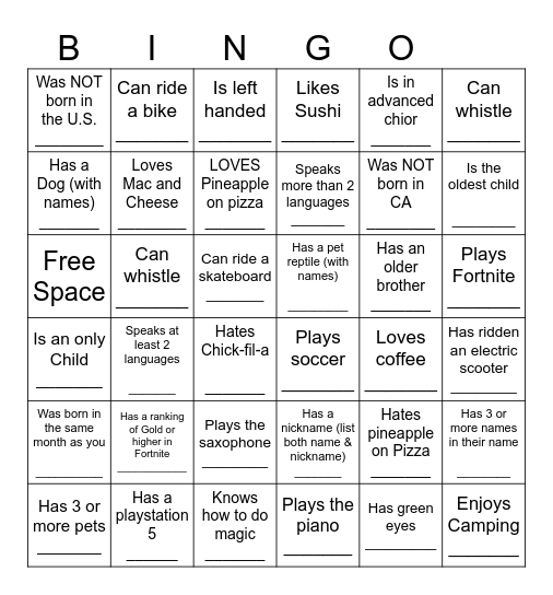 HUMAN BINGO Card