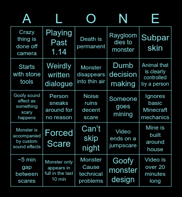 Solo RayGloom Creepypasa Bingo Card