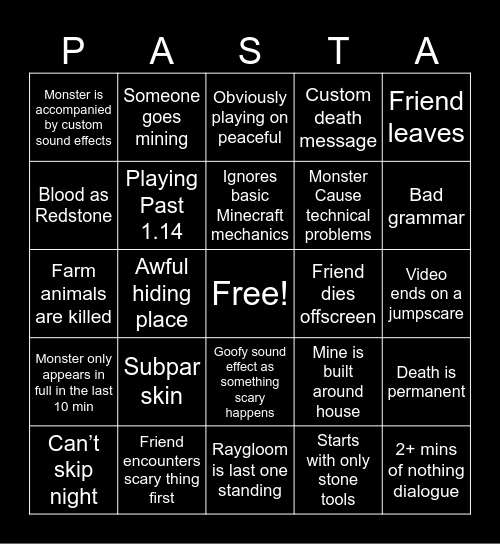 RayGloom Creepypasta Bingo 5.1 Bingo Card