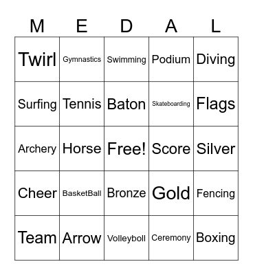 Olympics Bingo Card