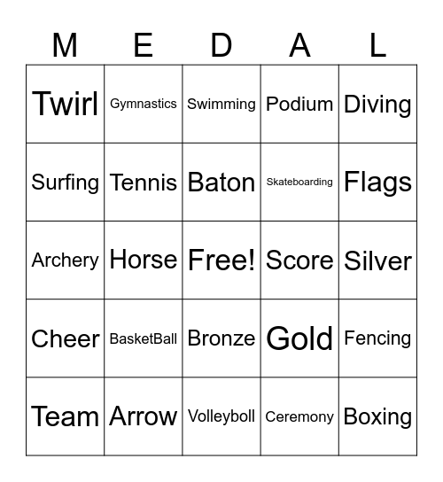 Olympics Bingo Card