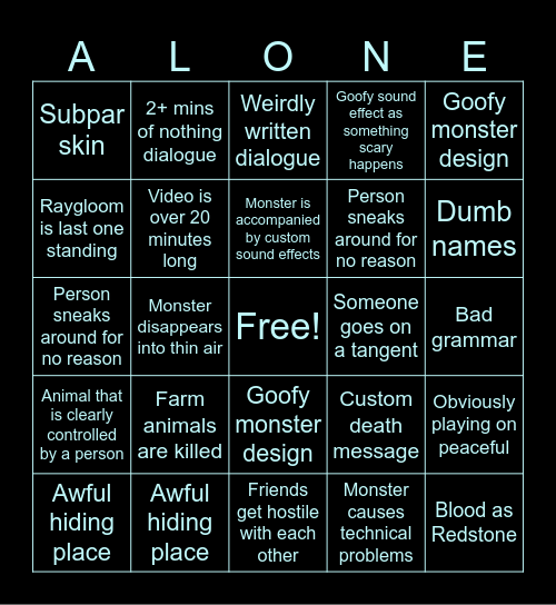 Solo RayGloom Creepypasta Bingo 2.0 Bingo Card