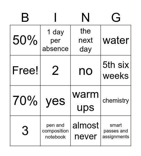 Syllabus and Procedure Review Bingo Card