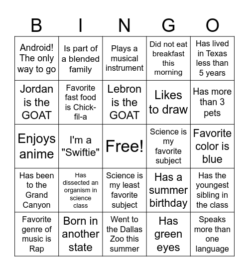Untitled Bingo Card