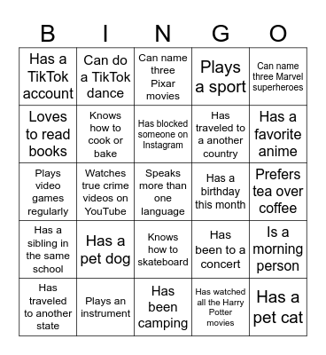 Icebreaker Bingo Card
