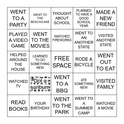 Summer Break Bingo Card