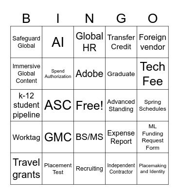School of Modern Languages Bingo Card