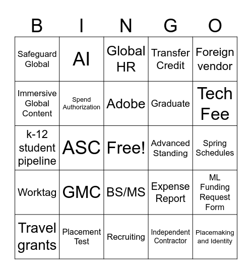 School of Modern Languages Bingo Card