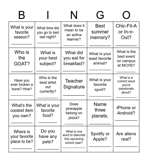 AP Lang Bingo Card