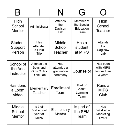 MIPS August PD Bingo! Bingo Card