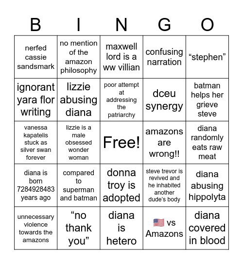 tom king’s wonder woman Bingo Card
