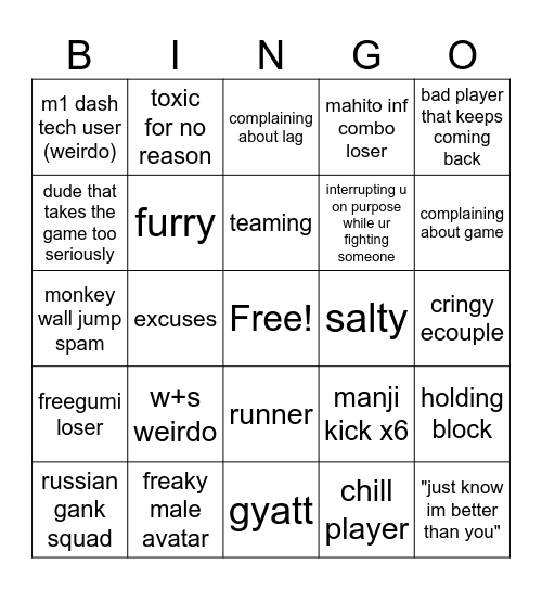 Jujutsu Shenanigans Bingo Card