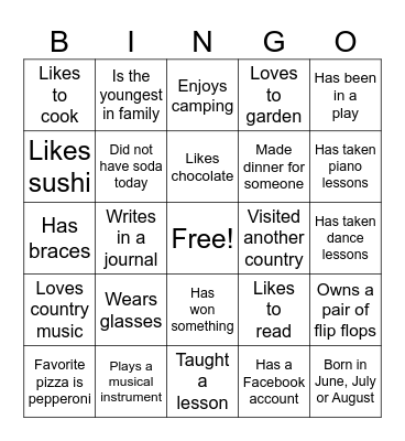 Get to Know You Bingo Card