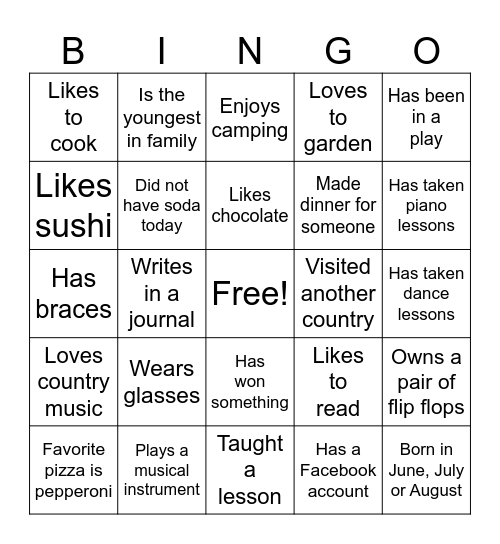 Get to Know You Bingo Card