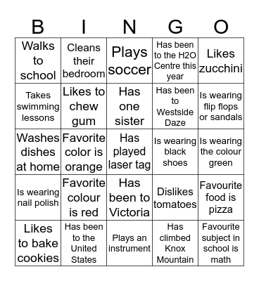 Kids' Church Bingo Card