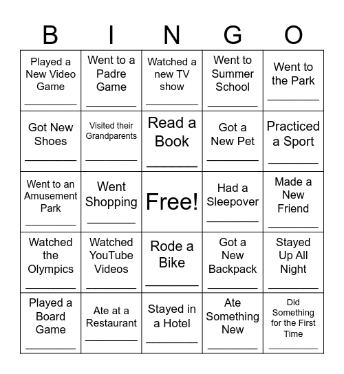 Welcome Back Bingo! Bingo Card