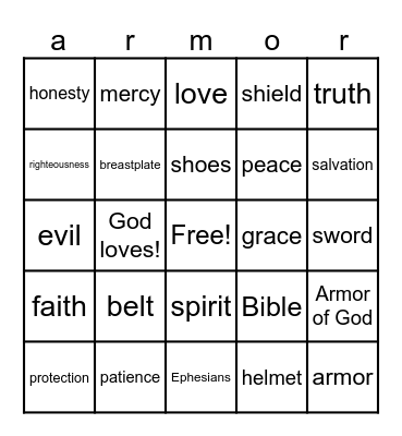 Armor Bingo Card