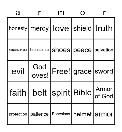 Armor Bingo Card